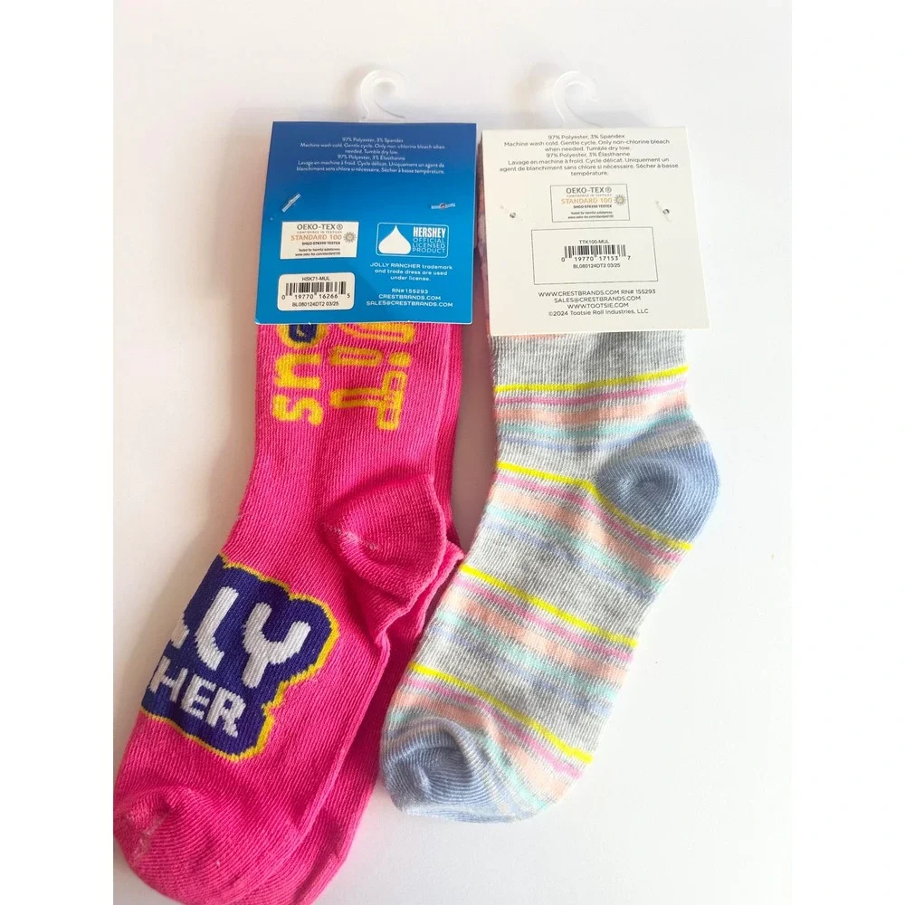 Kids Jolly Rancher & Blow Pop Candy Crew Socks 2 Pair Lot Pink Grey Size 9-3.5